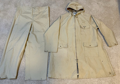Hodgman Dry Wear 2 Piece Rain Suit Mens Med Beige Waterproof Jacket & Pants