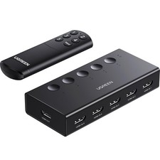 UGREEN HDMI Switch 5 in 1 Out, 4K@60Hz, with Remote, HDR, VRR, 3D, Black