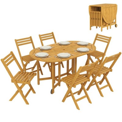 Gartenmöbel Set FSC Holz Sitzgruppe 7-teilig Klappbar Tisch mit 6 Klappstühlen