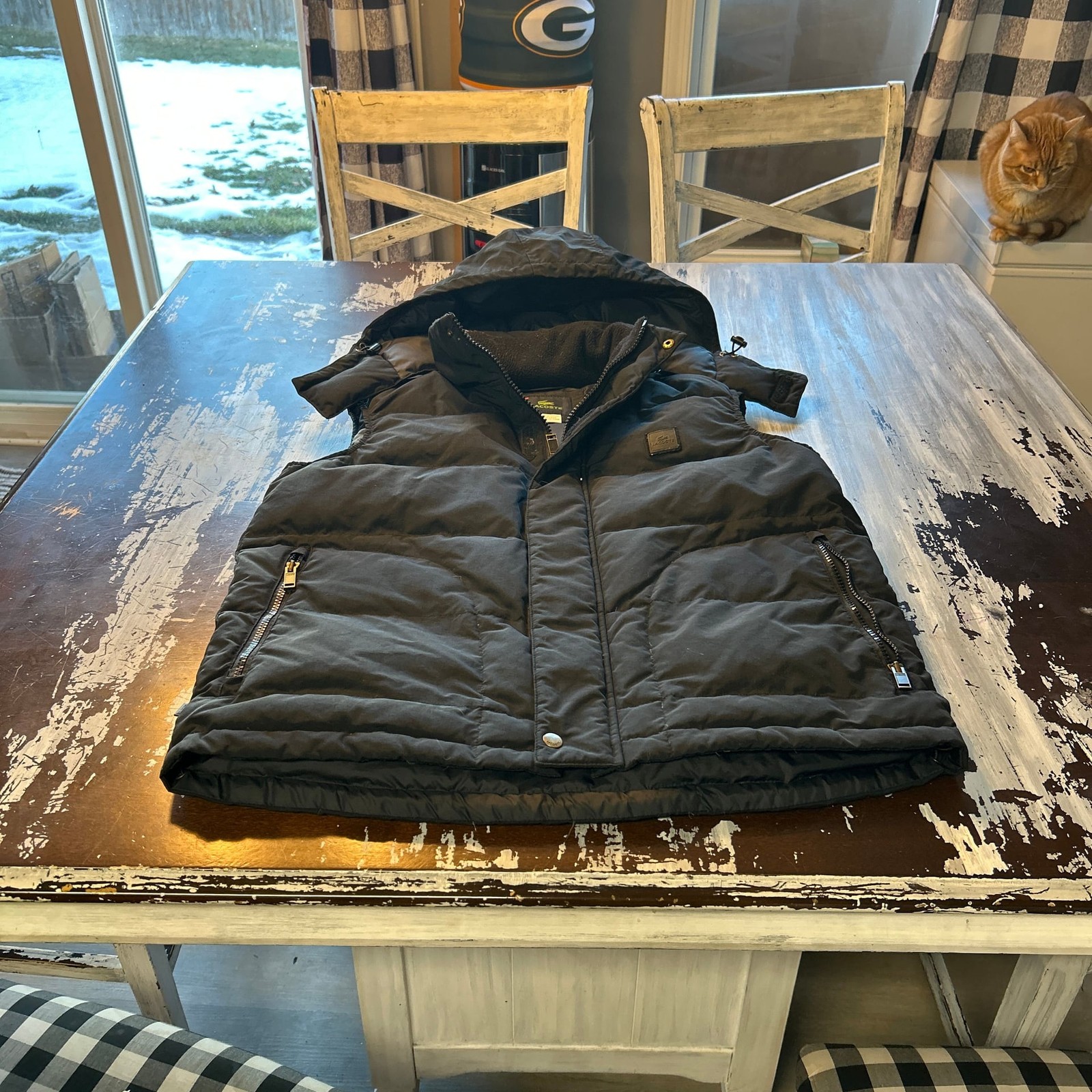 Lacoste Men's Black Quilted Hooded Puffer Vest