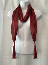 Red Metallic Fashion Scarf tassels 8x72 open knit