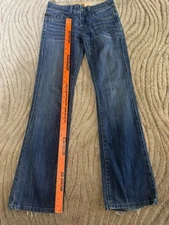 Y2K VigossWomens Low Rise Bootcut Distressed Stretch Zip Fly Blue Denim Jeans 27