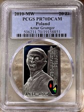 POLAND 2010 20 Złotych PCGS PR70DCAM Artur Grottger LIGHT TONING
