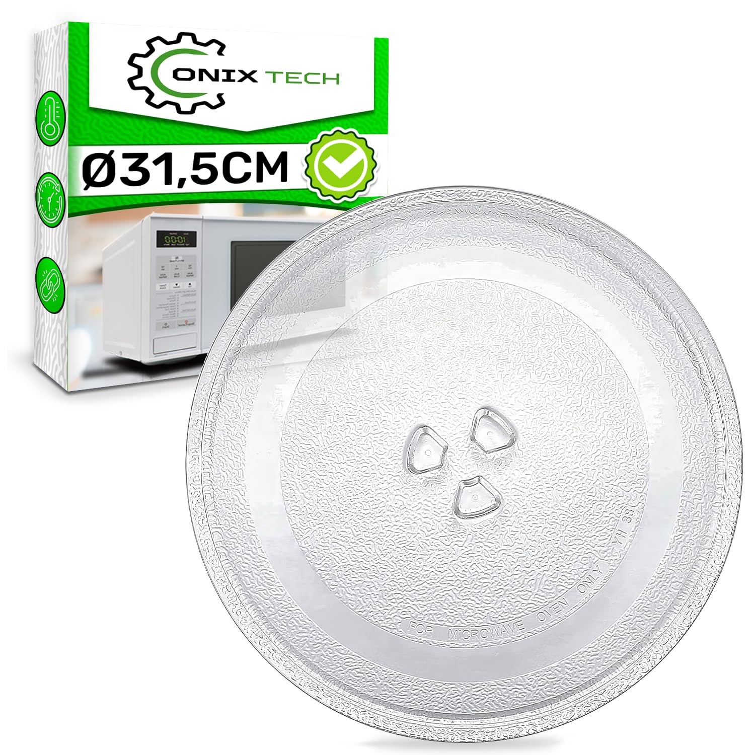 Piatto Microonde Universale Ø 31,5 cm con 3 Gambe di Supporto con Codice