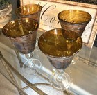 Pier 1 Glass Amber Gold Glitter Brown Swirl Water Wine Goblet 4 PC Set — photo 3