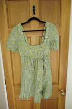 Show Me Your MuMu Bixby Mini Dress Womens Large GreenFloral Puff Sleeve Coquette