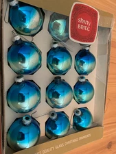 (12) Ombre Silver Blue Shiny Bright Christmas Ornaments Boxed