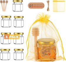 Vitreaux 1.5 Oz Mini Glass Honey Jars Party Favors,8 Pack Small Hexagon Glass Ho