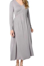 Peace Love World Women's V-Neck Long Sleeve Midi Dress Stone
