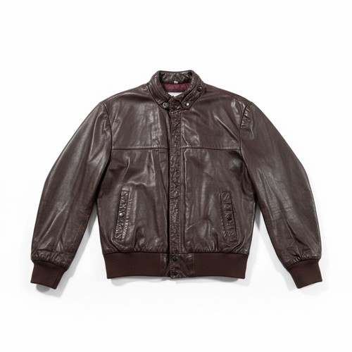 Saddlery Bomber Leather Jacket 38 Brown Vintage Snap Collar Ribbed Trim Grunge