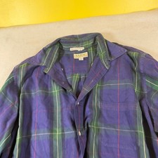LL Bean Rangeley Plaid Button Down Shirt Mens Large Blue Green Made in USA