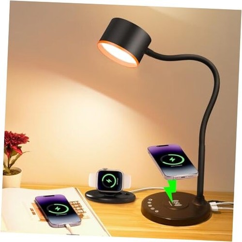 LED Desk Lamp with Wireless Charger, USB C + A Charging Ports, Eye-Caring