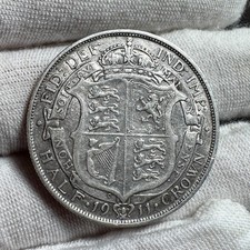 1911 George V  .925 Silver Half Crown Coin - Key Date VF Condition 