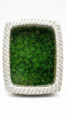 Japanese Studio Pottery Rectangular Tray Green Glass Crackle Glazing Artist Sign