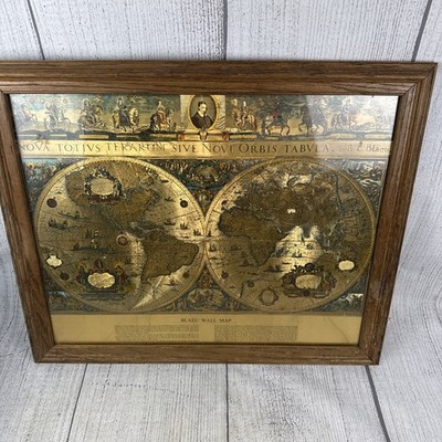 Gold Foiled World Blaeu Wall Map Nova Totivs Terrarvm Orbis - Original Frame