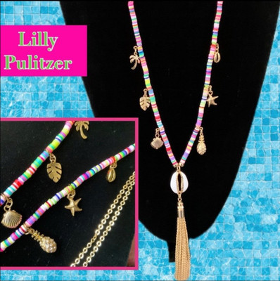 Lilly Pulitzer Necklace  NWT  Colorful Beaded/Gold Tassel Charm Cowri Shell