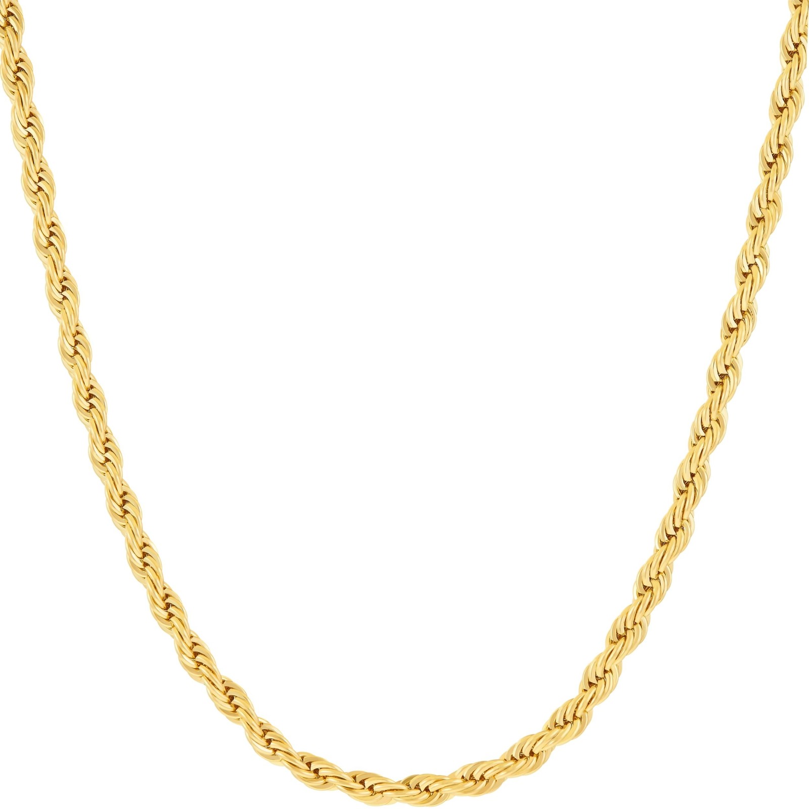 24k Gold Plated 3mm Rope Chain Necklace for Men & Women with Diamond Accents