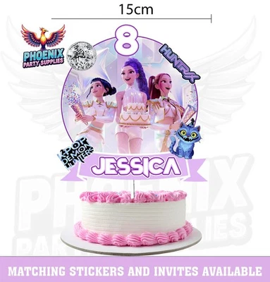 PERSONALISED 2D KPOP DEMON HUNTERS CAKE TOPPER BIRTHDAY PARTY HUNTRIX