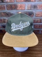 New Era Los Angeles Dodgers LA Olive Green Tan Corduroy Bill Golfer SnapBack Hat