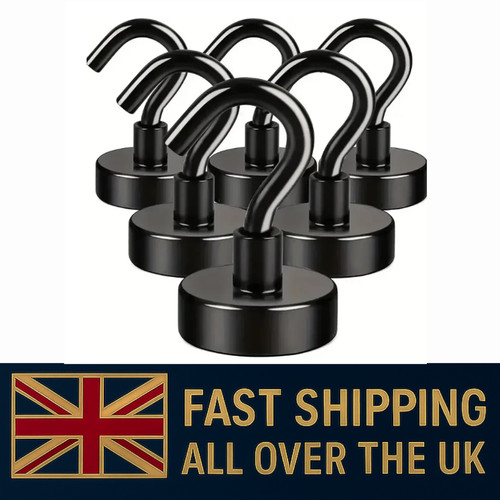 6 Pack Heavy Duty Magnetic Hooks No Drill Wall Fridge Key Coat Hanger UK
