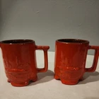 Pair of FRANKOMA 4" FLAME RED MODEL Road Runner Footed Coffee Mug Cup circa 1950
