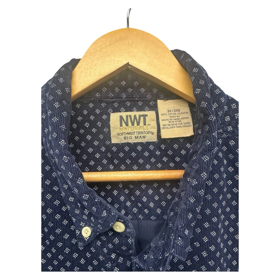 Northwest Territory Shirt Mens 3XL XXL Blue Geometric Corduroy Long Sleeve - Image 2 of 4
