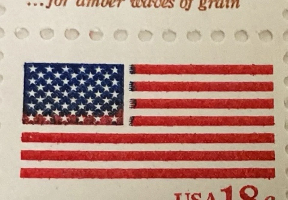 2- Rare Vintage 1981 American Flag MISTAKE STAMPS .19 Cents Two Strips 40 Stamps - image 2 of 4