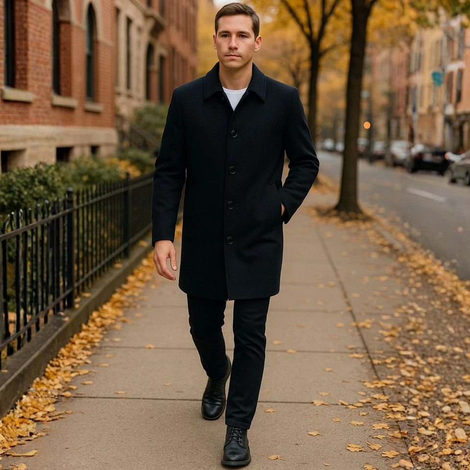 Alpine Swiss Orson Mens Wool Blend Top Coat Winter Car Coat Long Tailored Jacket - Image 4 of 4