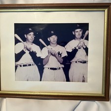 Vtg 8x10 Framed Photo Joe DiMaggio, Mickey Mantle, Ted Williams-1951 Wood Frame