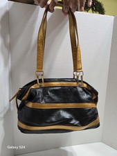 Vintage Black And Bronze COLOMBIAN LEATHER HANDBAG With Gold Hardware