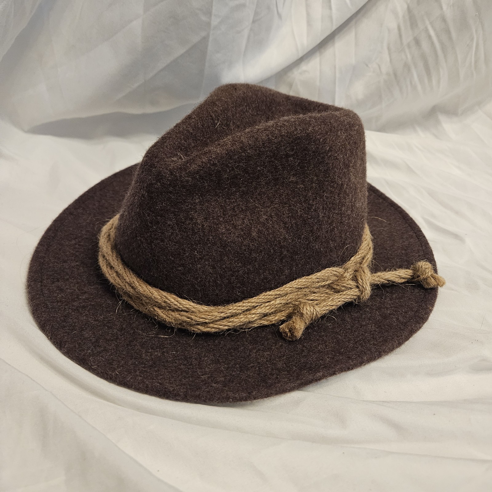 Stockerpoint Brown Wool Fedora Hat with Rope Accent Size 58-image