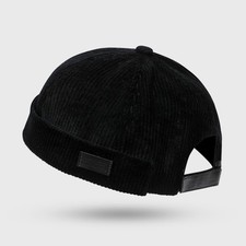 Men Corduroy Skull Cap Adjustable Brimless Hat Street Hip Hop Beanie Japanese