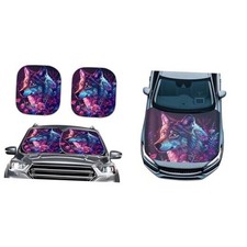 3-Pcs Car Hood Cover  Car Windshield Sunshade, Snow Proof Colorful Wolf Head