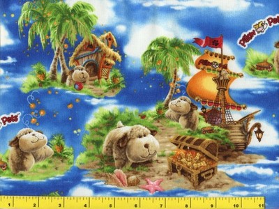 Pillow Pets Treasure Ship & Island Quilting Sewing Fabric by the Yard  #c2