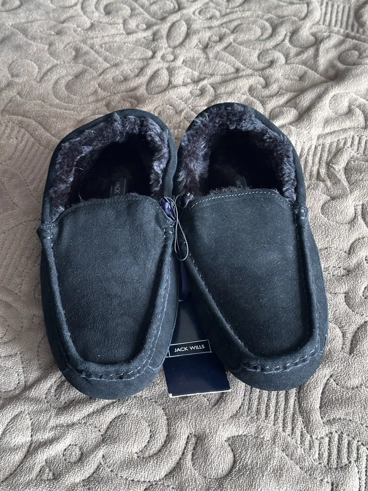 Jack Wills Herren Hausschuh Slipper Leder gefüttert Schwarz EU 43 UK 9 - Bild 2 von 4