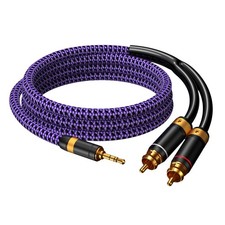3.5mm Aux to RCA Audio Cable Audiophile 24K Gold-Plated Pure Copper Shell Bra...