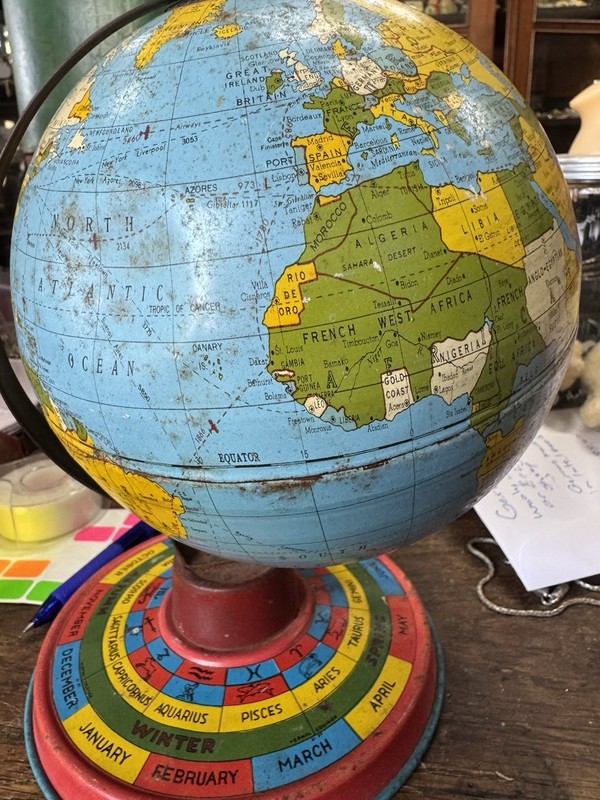 Vintage Tin Litho Zodiac/ Seasonal World Globe