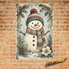 Cute Snowman Wall Art Metal Sign Winter Holiday Christmas Decoration