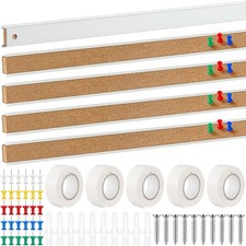 Threehoney 10 Pcs 48"x1" Cork Bulletin Bar Strips for Wall - Mounting Hardware I