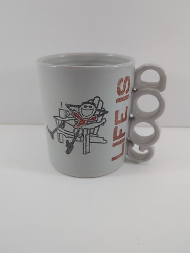 Life is Good Hallmark Oversize Coffee Mug Gray Word Shaped Handle Etched Cup