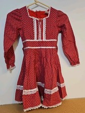 Vintage BRYAN Girls red Floral Dress With Red Lace Trim 7 Years