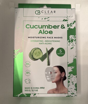 Clear Beauty Cucumber & Aloe Moisturizing Face Mask | 3.7 oz Pk Of 5