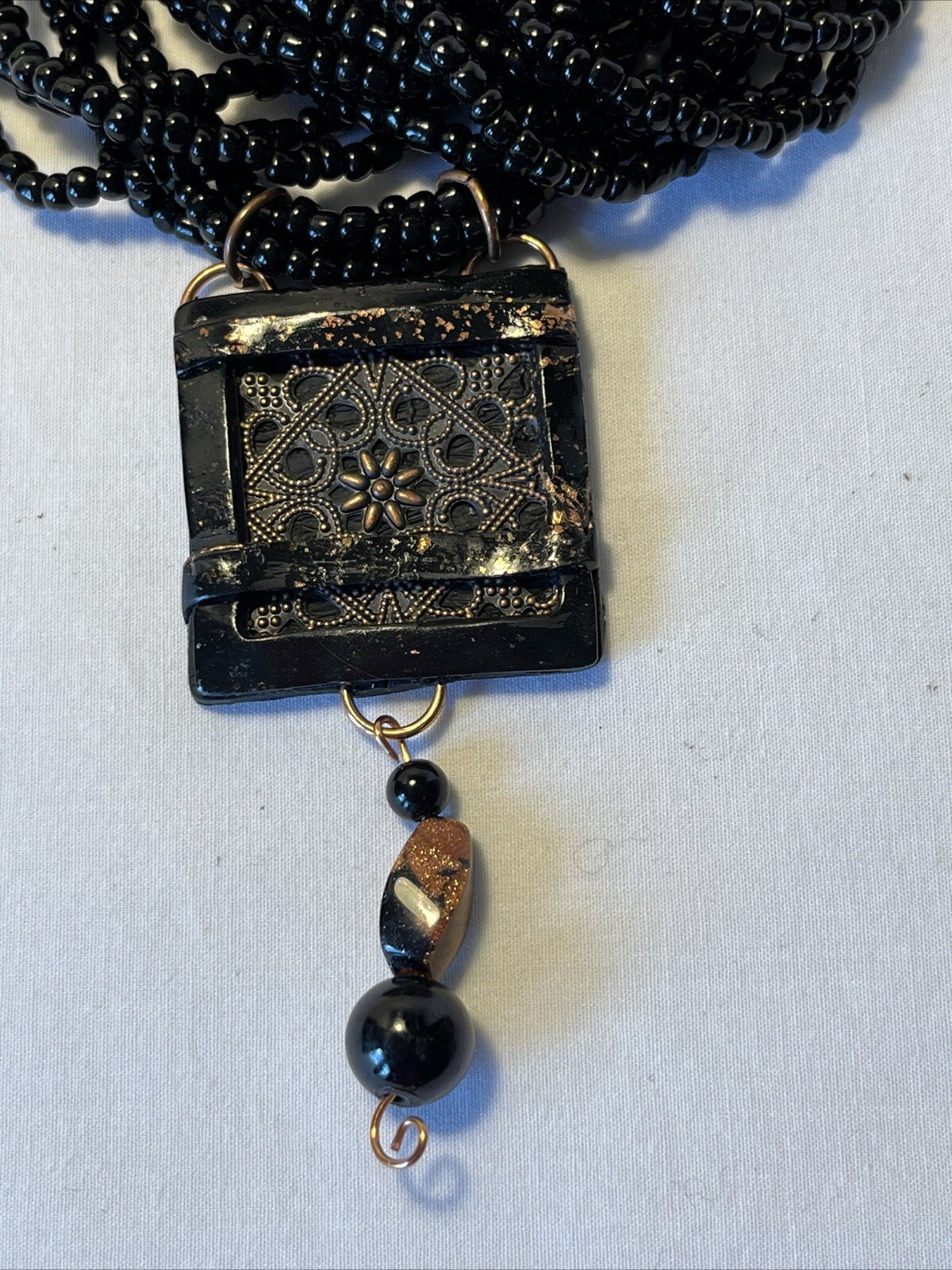 Black Bead Copper Statement Layered Necklace Mult… - image 2