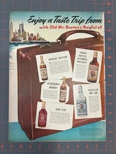 1946 Vintage Old Mr. Boston Whiskey Gin Rum Brandie Suitcase 2 Page Print Ad F2