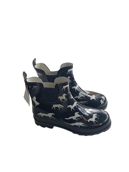 Norty Womens Ankle Winter Rain Garden Boots Black White Horse Print New