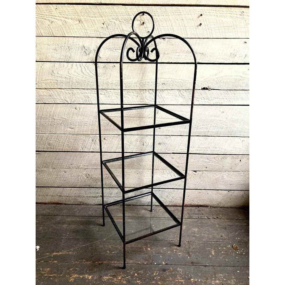 Soporte para plantas marco de metal negro 3 estantes de vidrio torre cuadrada estantes independientes Foto 4 de 4