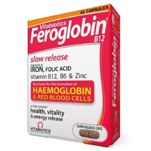 FEROGLOBIN B12 food supplement, 30 capsules, produced by VITABIOTICS