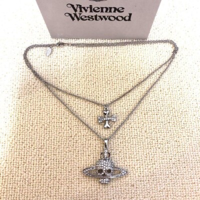 Vivienne Westwood Skull Orb Stone Double Chain Necklace Vivienne Westwood Skull Orb Stone Double Chain Necklace
