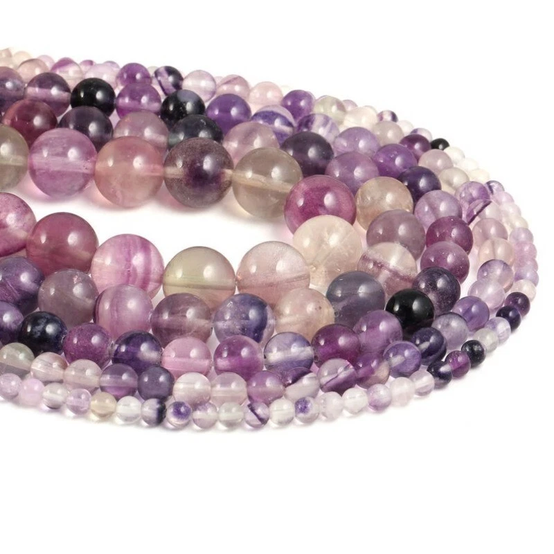 Круглые бусины россыпью из натурального фиолетового флюорита 4-12 мм для изготовления ювелирных изделий сделай сам - Изображение 2 из 4