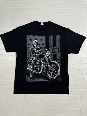 Route 66 Biker T-Shirt Men s XL Black Short Sleeve Skull Skeleton Motorcycle 